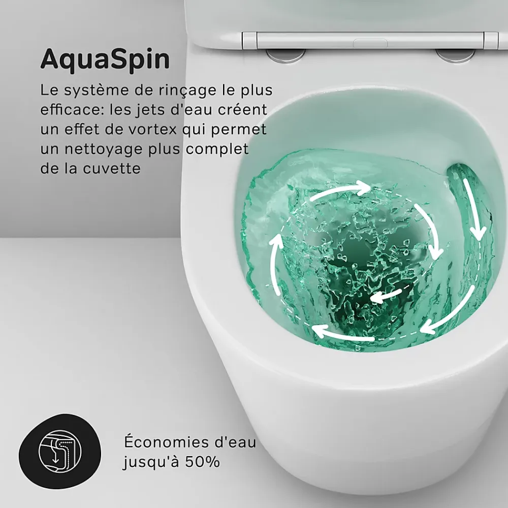 Am.Pm Europe WC suspendu céramique sans bride cuvette WC suspendu sans bord FlashClean abattant amov. frein chute softclose blanc AM.PM