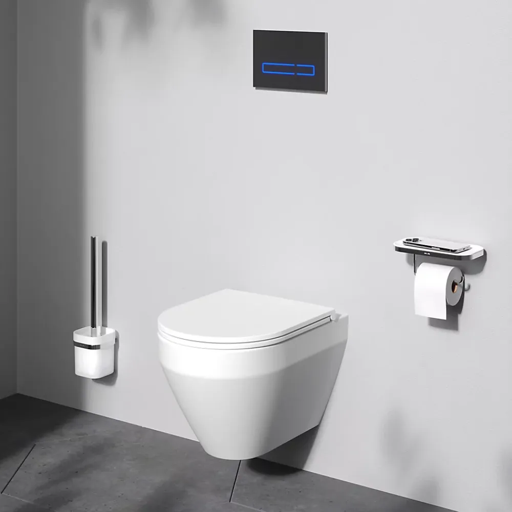 Am.Pm Europe WC suspendu céramique sans bride cuvette WC suspendu sans bord FlashClean abattant amov. frein chute softclose blanc AM.PM