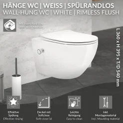 Luxebath WC suspendu en céramique cuvette sans rebord long fonction bidet avec siège