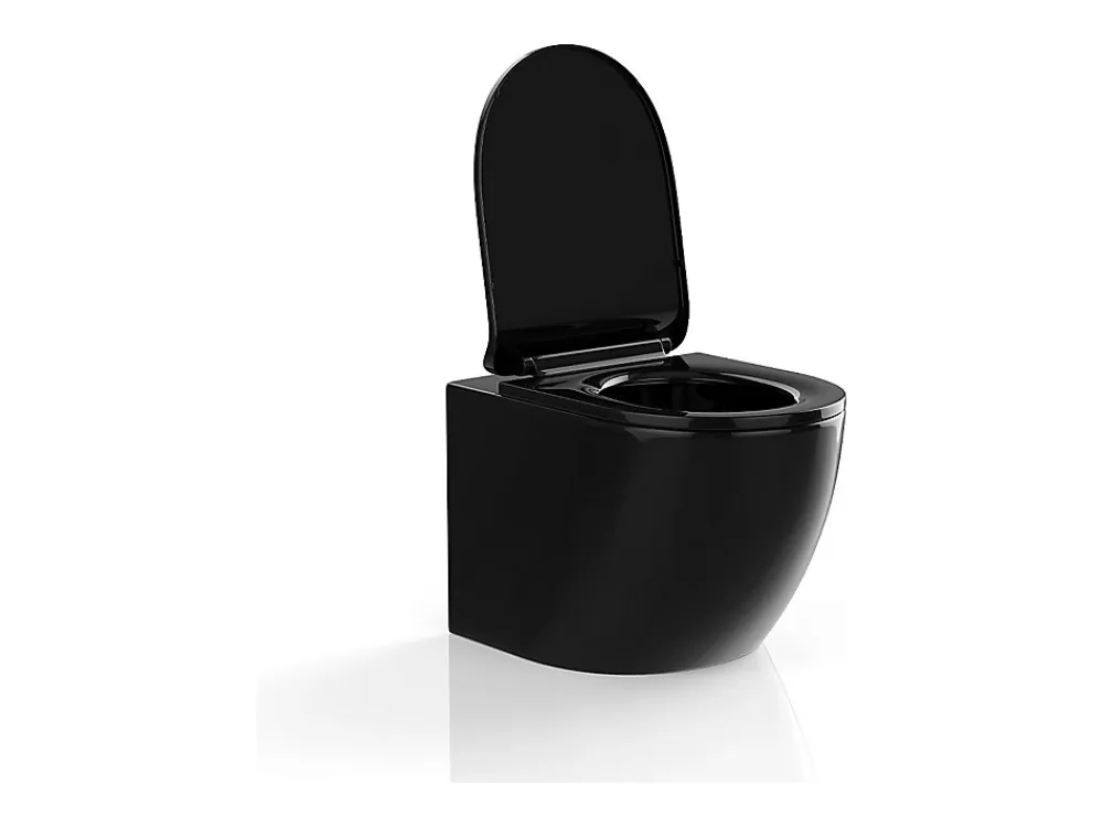 Vente-unique WC suspendu noir brillant en céramique sans bride - JAVOINE