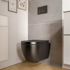 Wc Suspendu|Bernstein WC suspendu Noir mat 36x53x36cm (LxPxH) sans rebord, abattant fermeture progressive + soft-close - VIREO