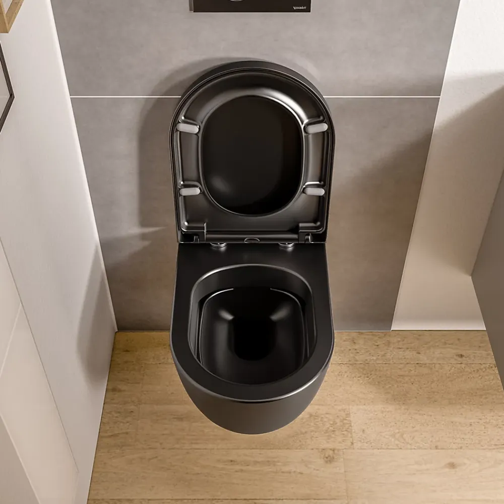 Wc Suspendu|Bernstein WC suspendu Noir mat 36x53x36cm (LxPxH) sans rebord, abattant fermeture progressive + soft-close - VIREO