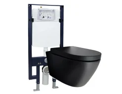 Bernstein WC suspendu noir Toilettes bâti-support pack économique - B-8030 - plaque de déclenchement Modèle 4111 satin