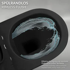 Luxebath WC suspendu sans rebord court nano-revêtement noir mat céramique SoftClose