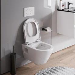 Bernstein WC suspendu sans rebord, Cuvette supendue avec abattant fermeture en douceur - 37x36x54cm - Blanc brillant - VIVEO