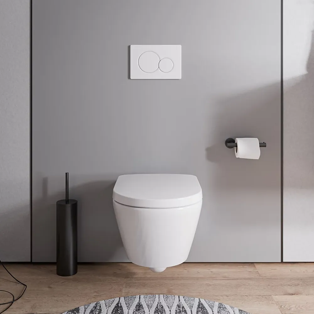 Bernstein WC suspendu sans rebord, Cuvette supendue avec abattant fermeture en douceur - 37x36x54cm - Blanc brillant - VIVEO