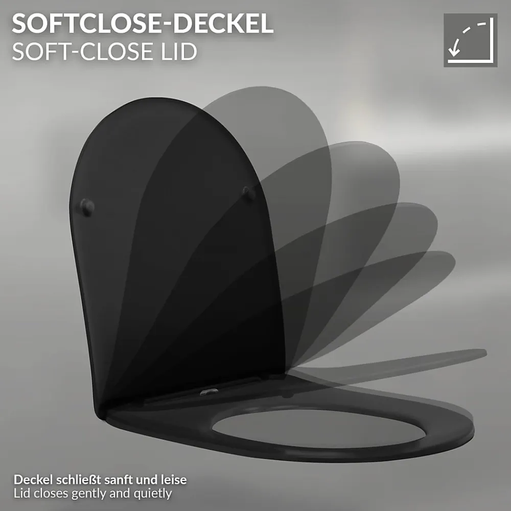 Wc Suspendu|Luxebath WC suspendu sans rebord long en céramique noir mat avec siège de WC Softclose