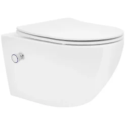 Wc Suspendu|Luxebath WC suspendu sans rebord nano revêtement fonction bidet long blanc céramique