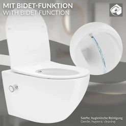 Wc Suspendu|Luxebath WC suspendu sans rebord nano revêtement fonction bidet long blanc céramique