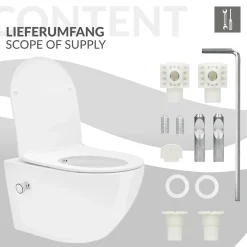 Wc Suspendu|Luxebath WC suspendu sans rebord nano revêtement fonction bidet long blanc céramique
