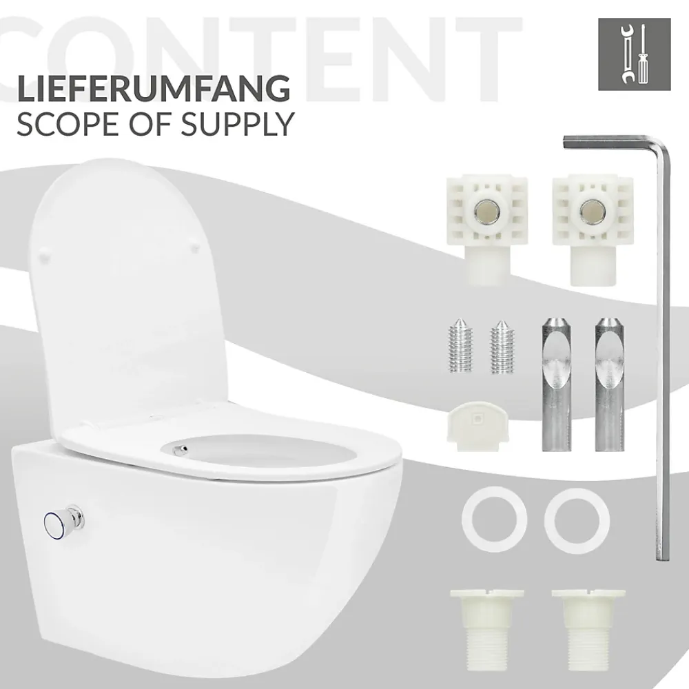 Wc Suspendu|Luxebath WC suspendu sans rebord nano revêtement fonction bidet long blanc céramique