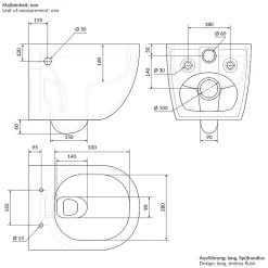 Wc Suspendu|Luxebath WC suspendu sans rebord nano revêtement fonction bidet long blanc céramique