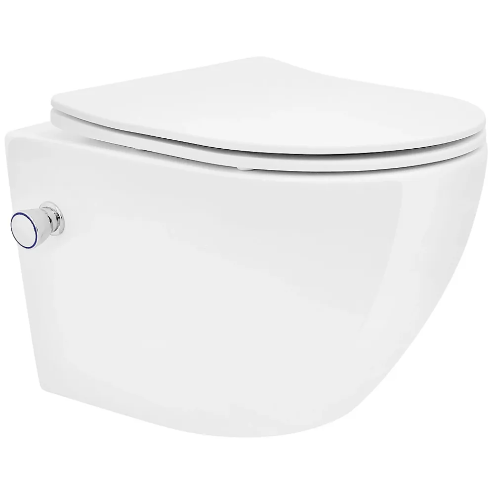 Luxebath WC suspendu sans rebord nano revêtement fonction bidet blanc céramique