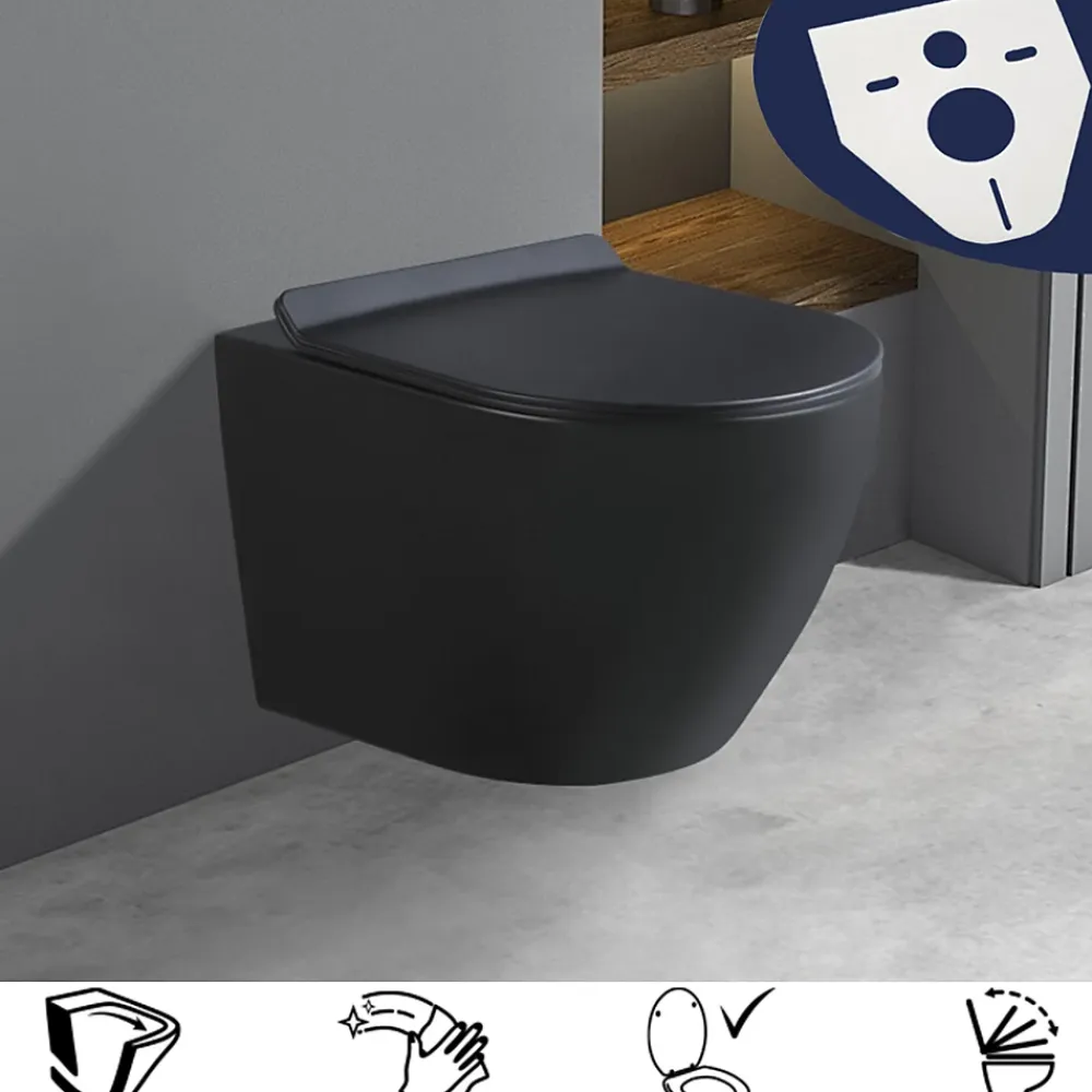 Badland WC Toilettes : cuvette noire avec siège de toilette Slim Soft-Close