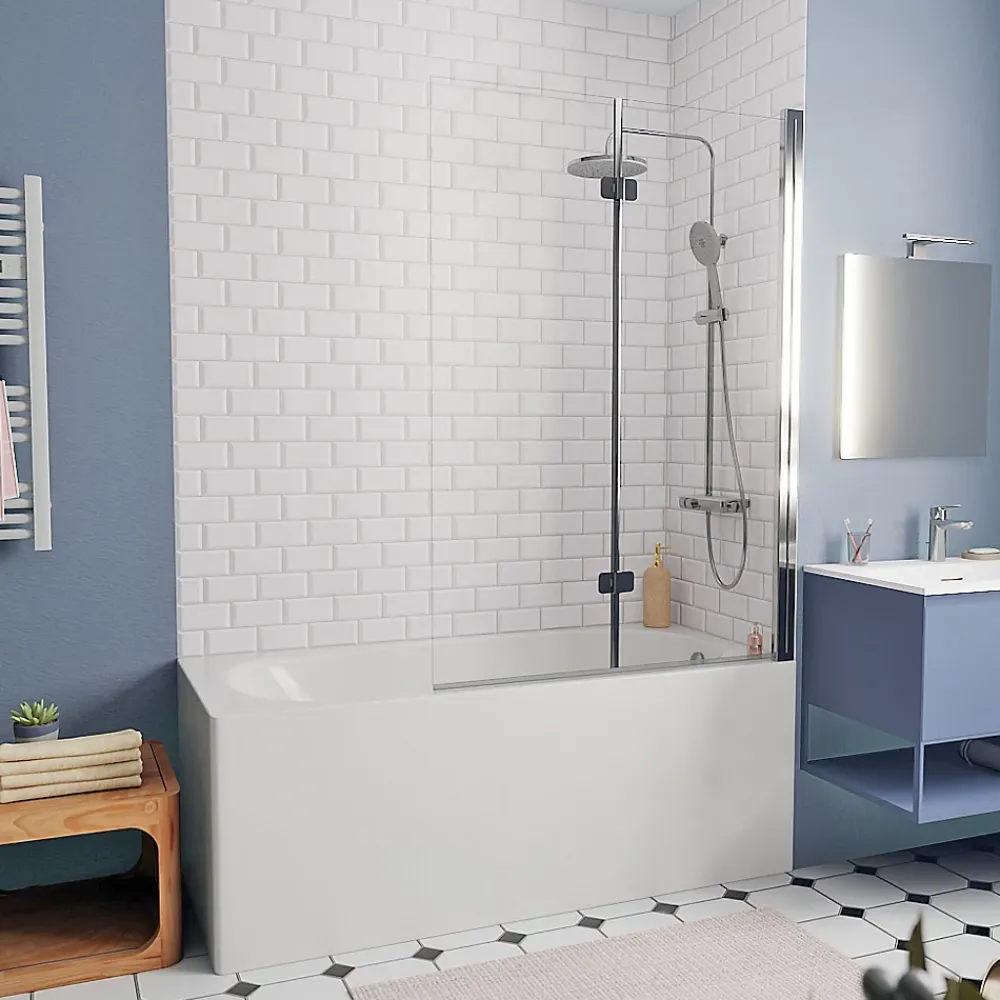 Baignoire Droite|Kolo by Geberit 170x70 cm Ensemble baignoire Opal Plus universelle +Pare baignoire pliable, 2 volets chrome + pieds (XWP1270000-SETP2)