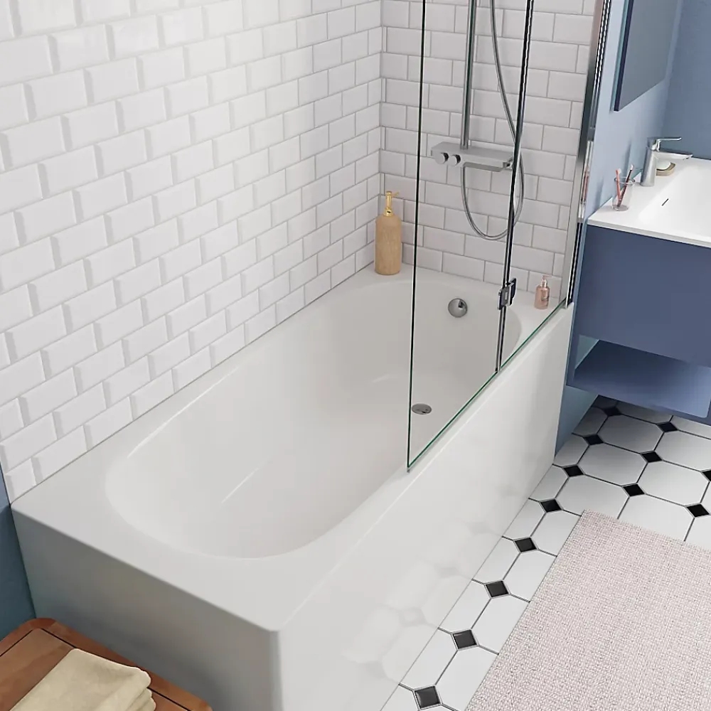 Kolo by Geberit 160x70 cm Ensemble baignoire Opal Plus universelle +Pare baignoire pliable, 2 volets chrome + pieds (XWP1260000-SETP2)