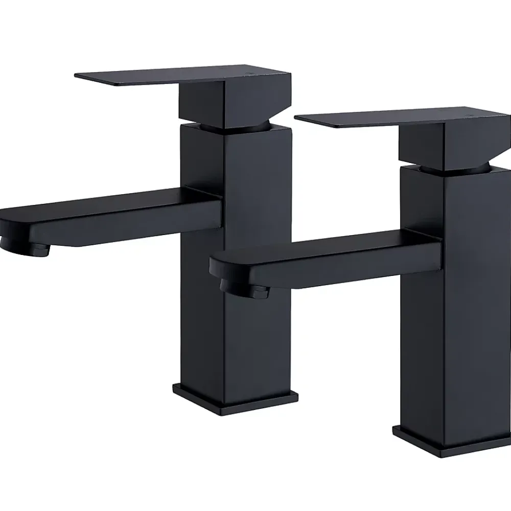 Robinet Lavabo Et Vasque|Homelody 2x Robinet Salle Bain Noir acier inoxidable avec Poignée Carrée Mitigeur lavabo Eau Froide Chaude Disponible Robinetterie