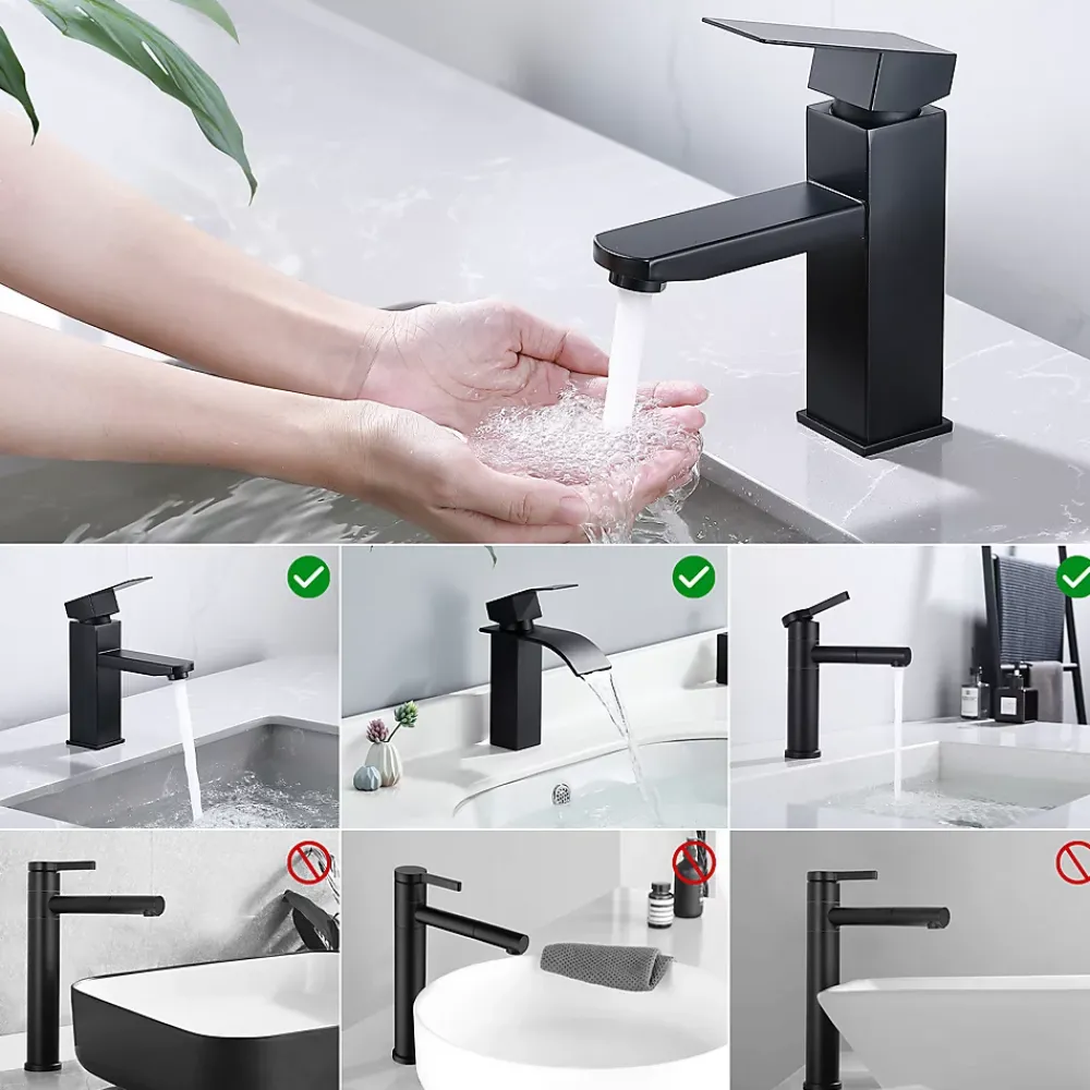 Robinet Lavabo Et Vasque|Homelody 2x Robinet Salle Bain Noir acier inoxidable avec Poignée Carrée Mitigeur lavabo Eau Froide Chaude Disponible Robinetterie