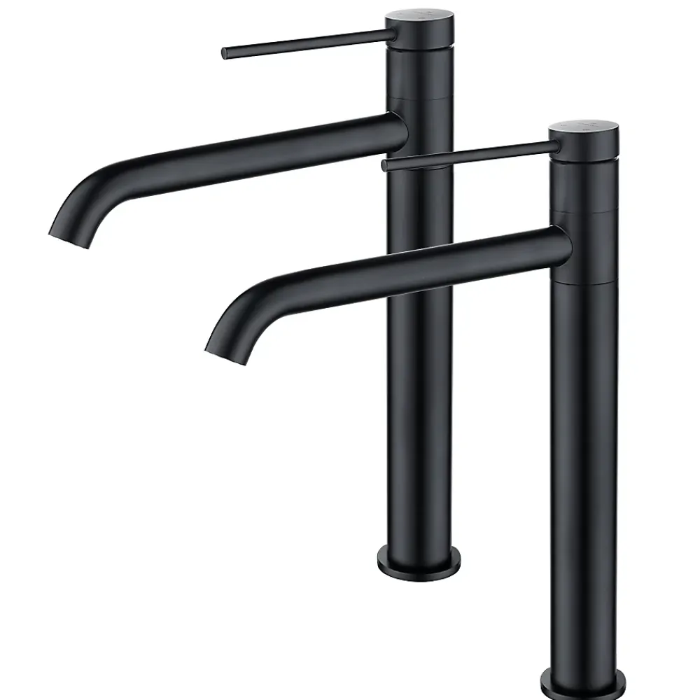 Homelody 2x Robinet Salle de Bain Haut Bec Pivotant Vasque Mitigeur de Lavabo Noir Mat Robinet en Inox SS304 pour Salle de Bain