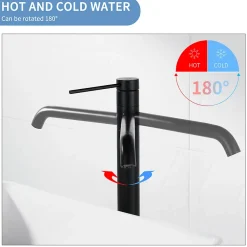 Homelody 2x Robinet Salle de Bain Haut Bec Pivotant Vasque Mitigeur de Lavabo Noir Mat Robinet en Inox SS304 pour Salle de Bain