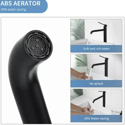 Homelody 2x Robinet Salle de Bain Haut Bec Pivotant Vasque Mitigeur de Lavabo Noir Mat Robinet en Inox SS304 pour Salle de Bain