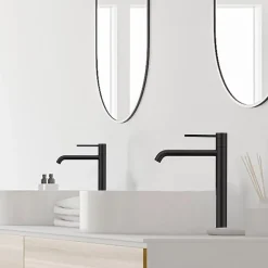 Homelody 2x Robinet Salle de Bain Haut Bec Pivotant Vasque Mitigeur de Lavabo Noir Mat Robinet en Inox SS304 pour Salle de Bain