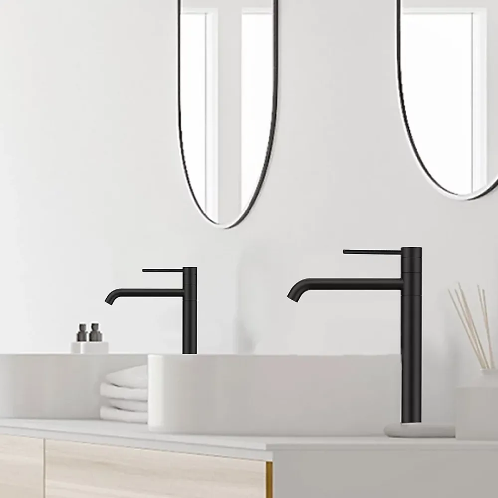 Homelody 2x Robinet Salle de Bain Haut Bec Pivotant Vasque Mitigeur de Lavabo Noir Mat Robinet en Inox SS304 pour Salle de Bain