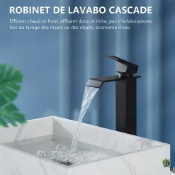 Robinet Lavabo Et Vasque|Homelody 2x Robinet Salle de Bain Noir Cascade Bec Haut Mitigeur de Lavabo Robinetterie en Acier Inox pour lavabo et vasque Design Moderne