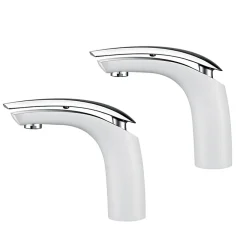 Robinet Lavabo Et Vasque|Homelody 2x Robinets Salle de Bain Mitigeur de Lavabo en Laiton de Qualité Blanc Chromé Robinetterie pour Lavabo Hauteur sous Bec 125mm