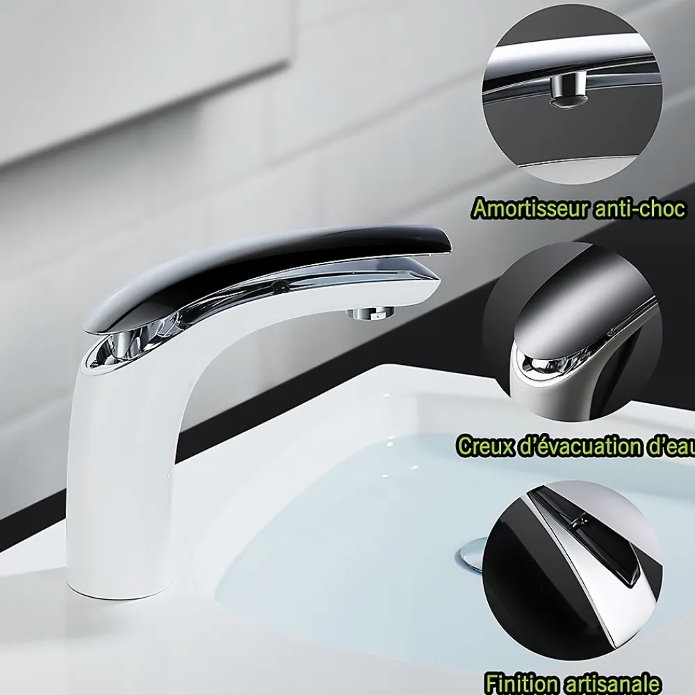 Robinet Lavabo Et Vasque|Homelody 2x Robinets Salle de Bain Mitigeur de Lavabo en Laiton de Qualité Blanc Chromé Robinetterie pour Lavabo Hauteur sous Bec 125mm