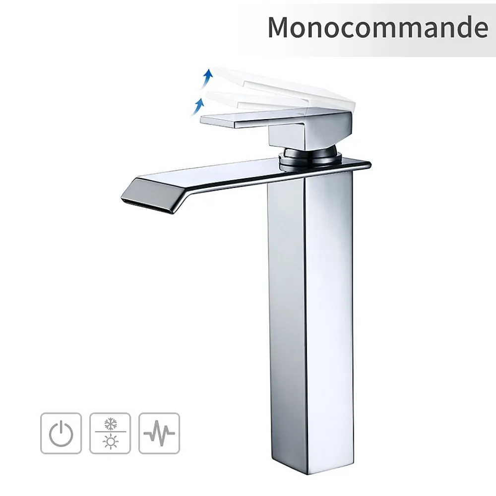 Robinet Lavabo Et Vasque|Homelody 2x Robinets Salle de Bain Cascade Mitigeurs de Lavabo Bec Haut Robinets de Lavabo Chromé Robinetteries pour Vasque Design Moderne
