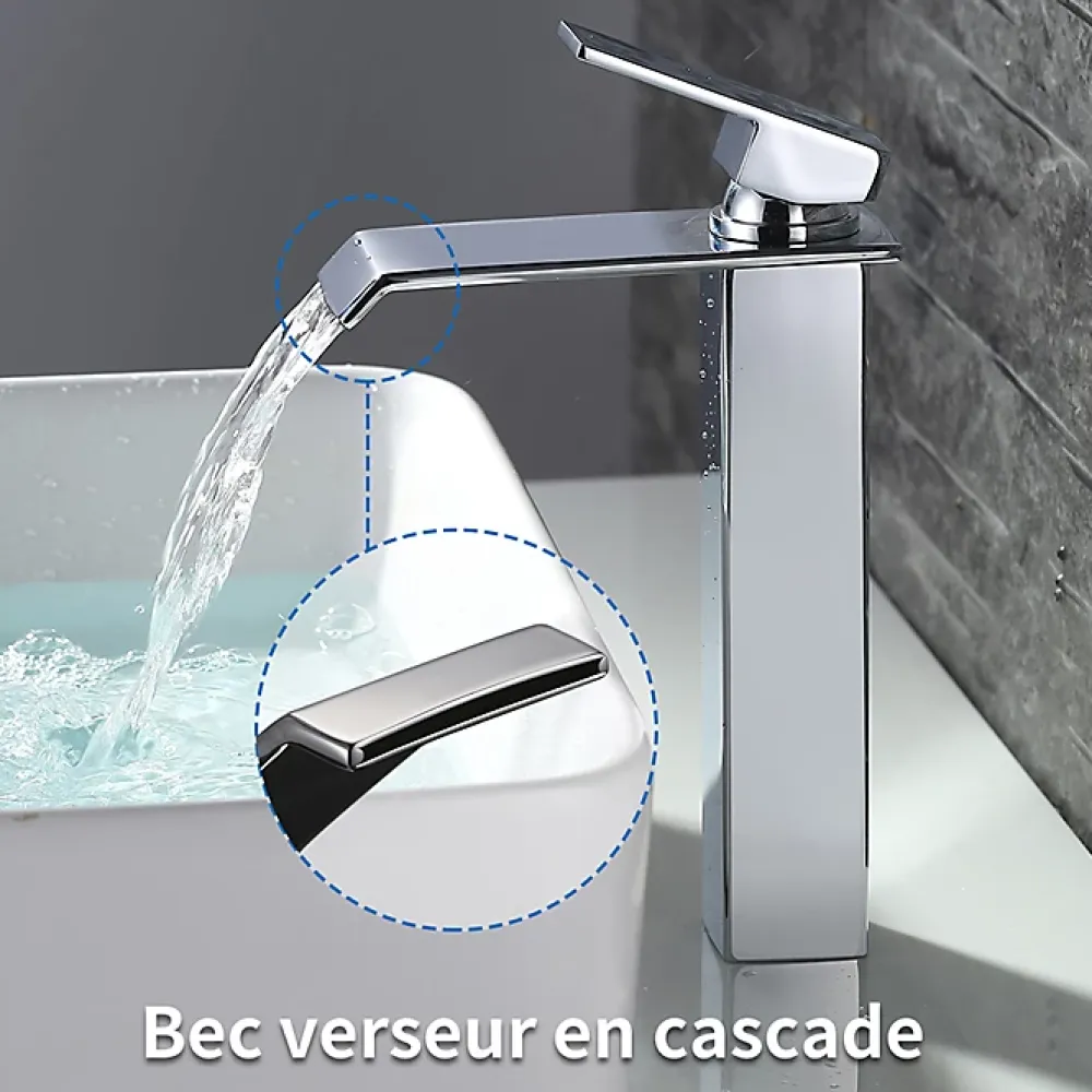 Robinet Lavabo Et Vasque|Homelody 2x Robinets Salle de Bain Cascade Mitigeurs de Lavabo Bec Haut Robinets de Lavabo Chromé Robinetteries pour Vasque Design Moderne