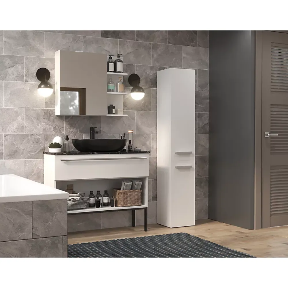 Topeshop YANA - Meuble salle de bain avec panier à linge - 31x30x174 cm - Colonne rangement SDB