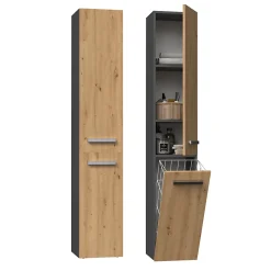 Topeshop YANA - Meuble salle de bain avec panier à linge - 31x30x174 cm - Colonne rangement SDB