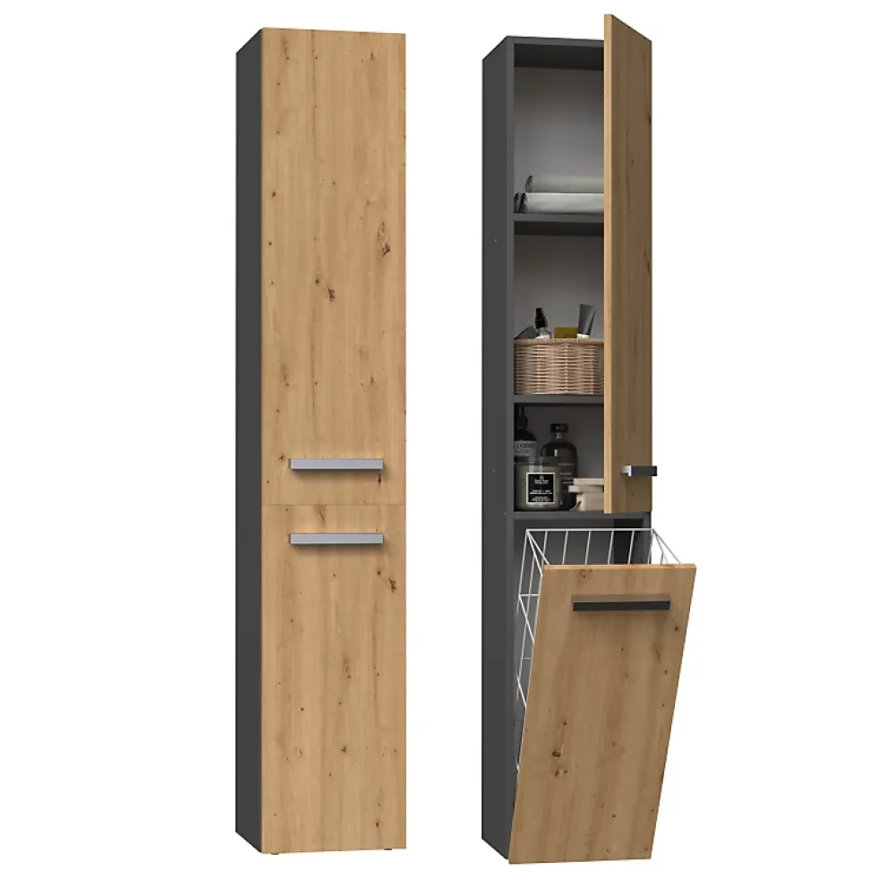 Topeshop YANA - Meuble salle de bain avec panier à linge - 31x30x174 cm - Colonne rangement SDB