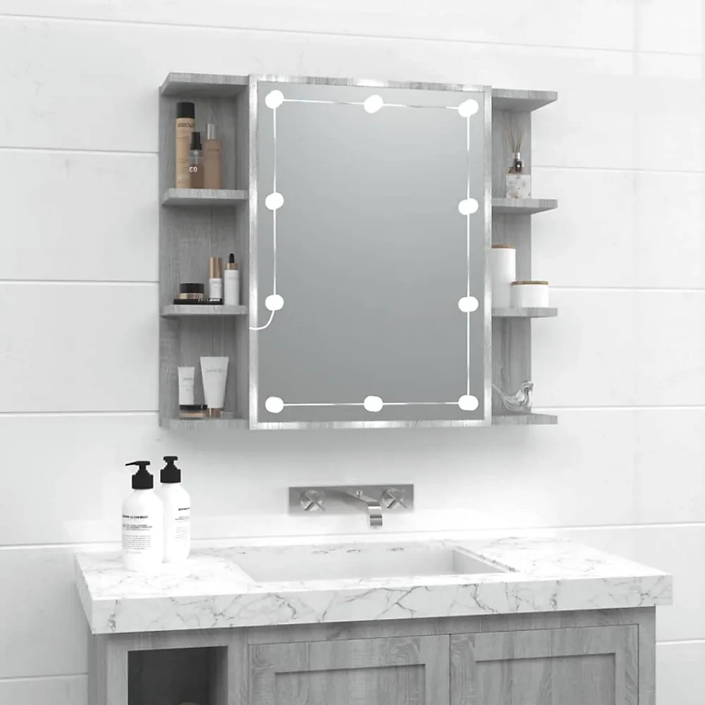 zmh Armoire à miroir avec LED Sonoma gris 70x16,5x60 cm