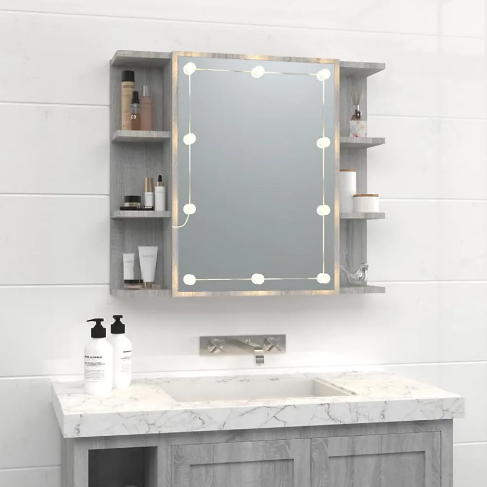 zmh Armoire à miroir avec LED Sonoma gris 70x16,5x60 cm