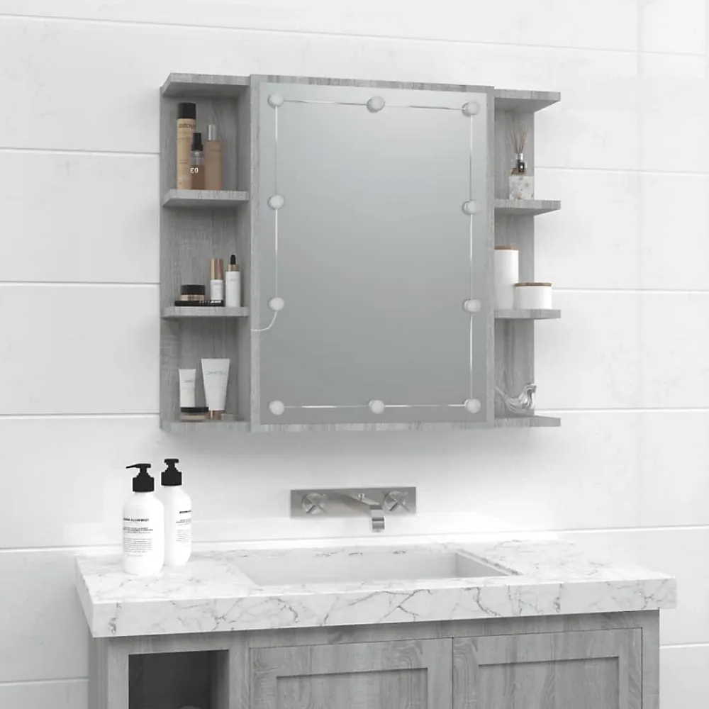 zmh Armoire à miroir avec LED Sonoma gris 70x16,5x60 cm