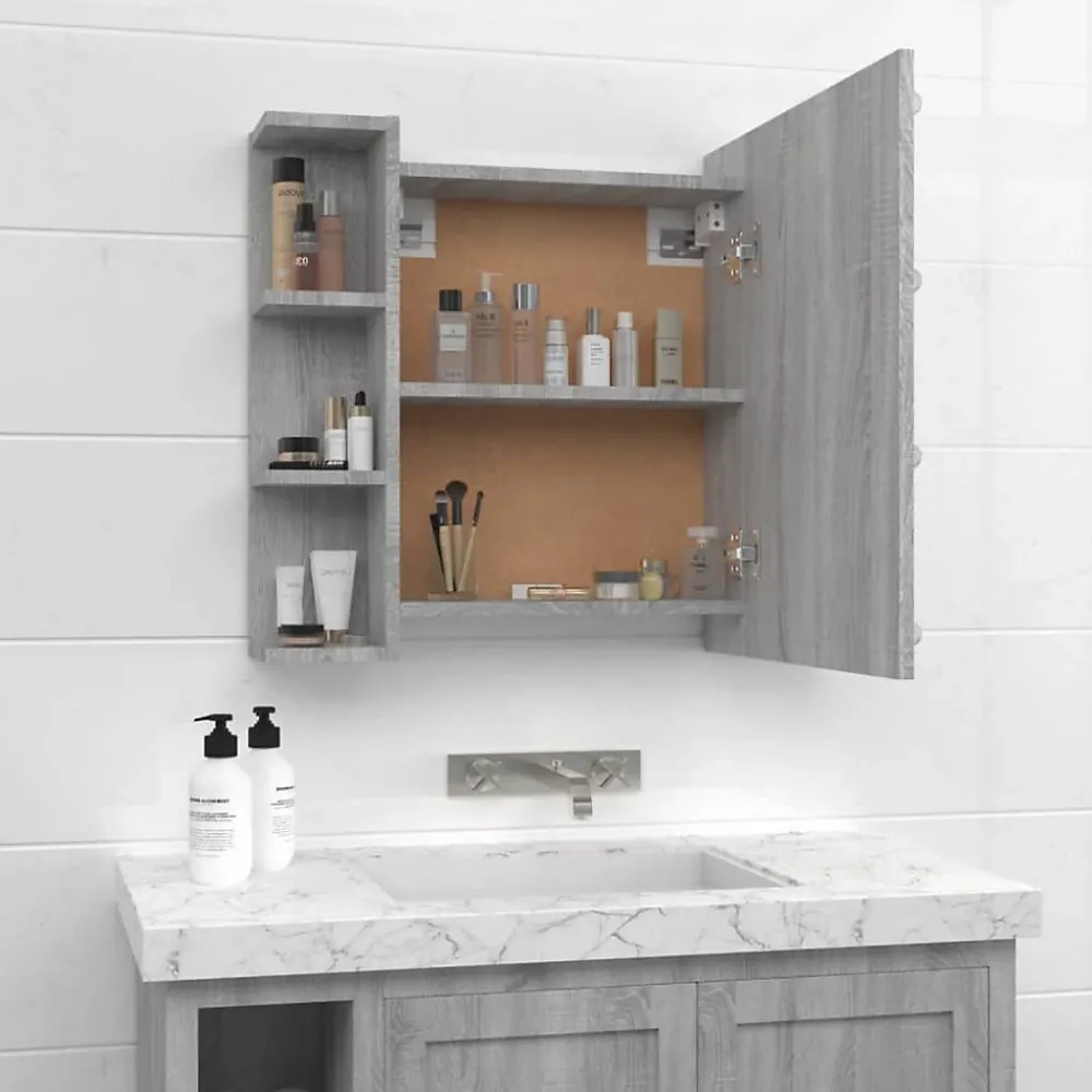 zmh Armoire à miroir avec LED Sonoma gris 70x16,5x60 cm