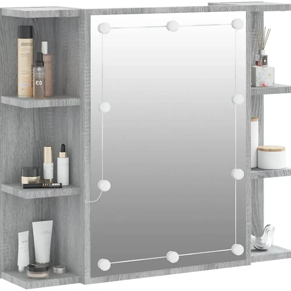 zmh Armoire à miroir avec LED Sonoma gris 70x16,5x60 cm