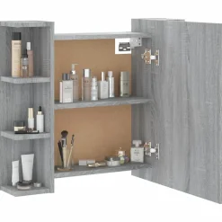 zmh Armoire à miroir avec LED Sonoma gris 70x16,5x60 cm