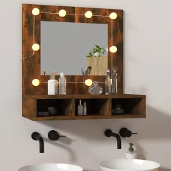 zmh Armoire à miroir avec LED Chêne fumé 60x31,5x62 cm