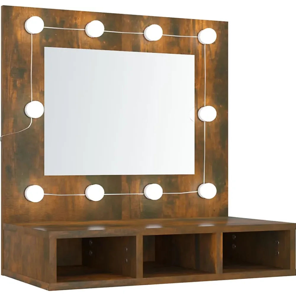 zmh Armoire à miroir avec LED Chêne fumé 60x31,5x62 cm