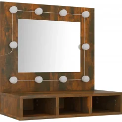 zmh Armoire à miroir avec LED Chêne fumé 60x31,5x62 cm