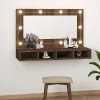 zmh Armoire à miroir avec LED Chêne marron 90x31,5x62 cm