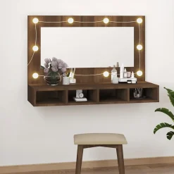 zmh Armoire à miroir avec LED Chêne marron 90x31,5x62 cm