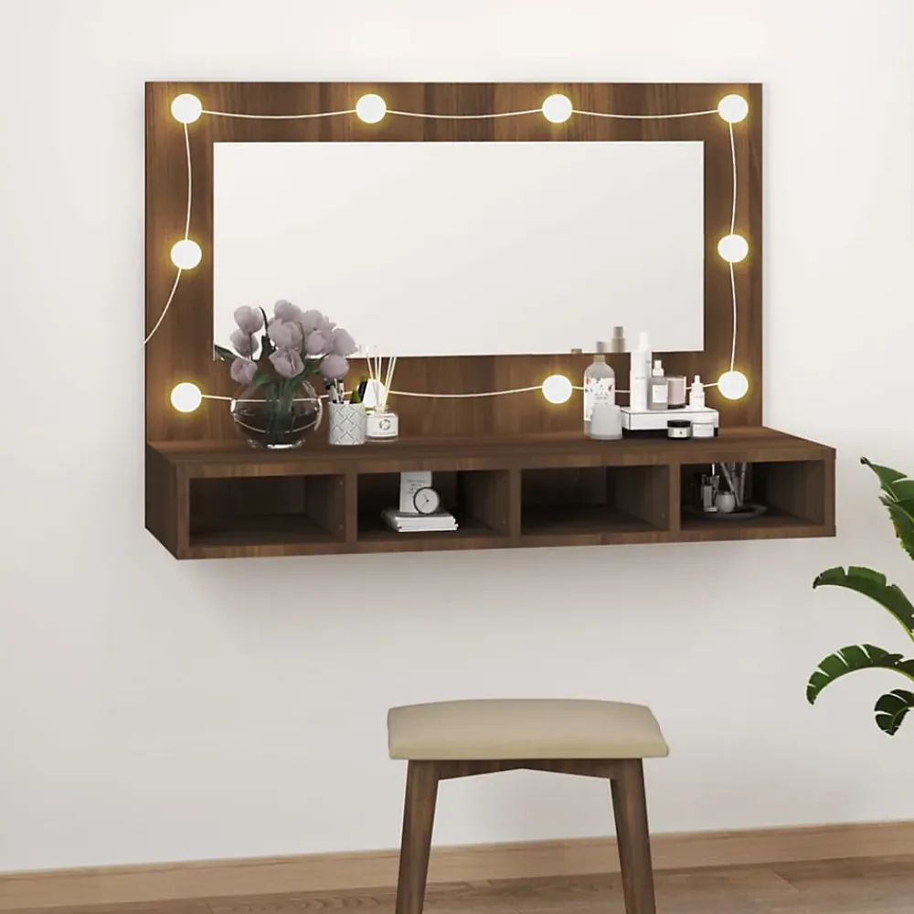 zmh Armoire à miroir avec LED Chêne marron 90x31,5x62 cm