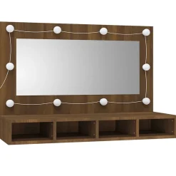 zmh Armoire à miroir avec LED Chêne marron 90x31,5x62 cm