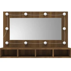 zmh Armoire à miroir avec LED Chêne marron 90x31,5x62 cm