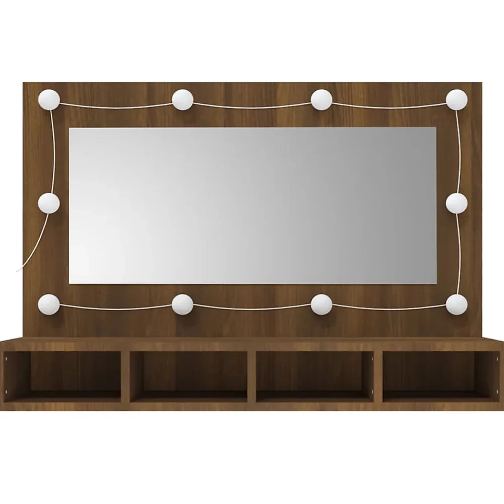 zmh Armoire à miroir avec LED Chêne marron 90x31,5x62 cm